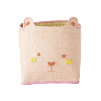 Pink Raffia Storage Basket With Cute Bear Face By Rice DK